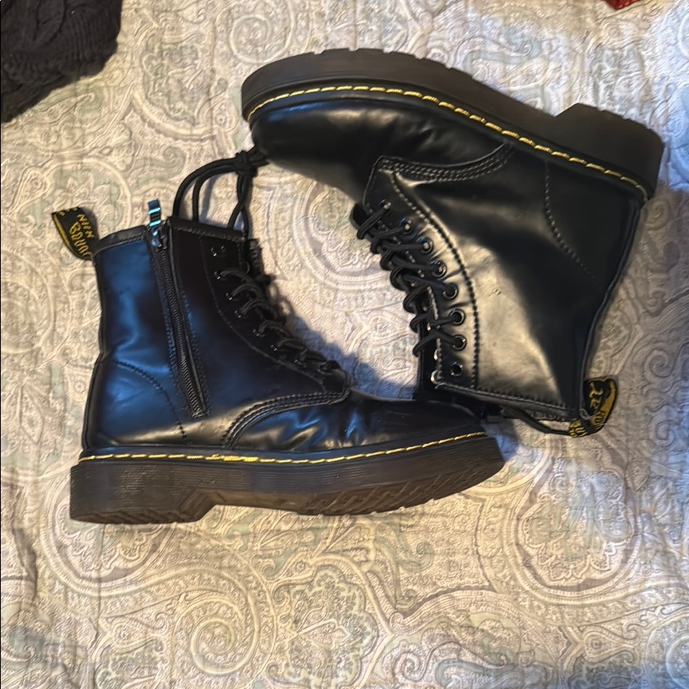 Inspired Dr. Martens Black Boots with Yellow Stitching